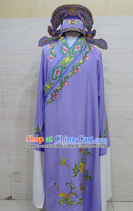 Professional Chinese Beijing Opera Niche Embroidered Peony Purple Robe Traditional Peking Opera Scholar Costume for Adults