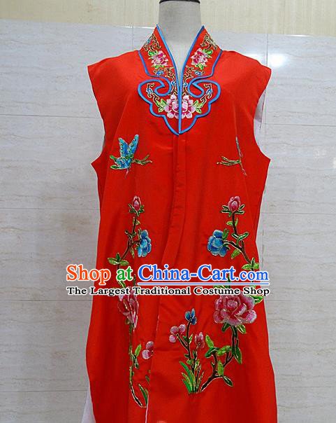 Chinese Traditional Beijing Opera Maidservants Red Embroidered Peony Waistcoat Peking Opera Costume for Adults