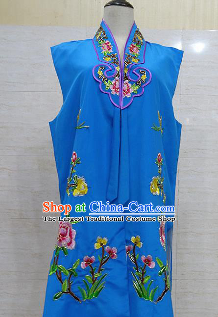 Chinese Traditional Beijing Opera Maidservants Royalblue Embroidered Peony Waistcoat Peking Opera Costume for Adults