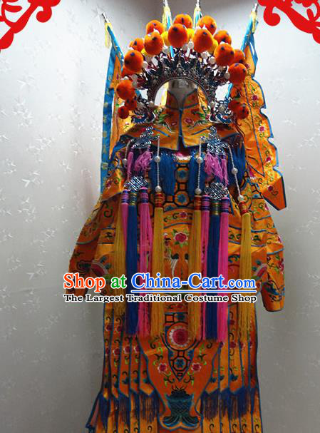 Chinese Traditional Beijing Opera Female General Yellow Embroidered Clothing Peking Opera Mu Guiying Costume for Adults