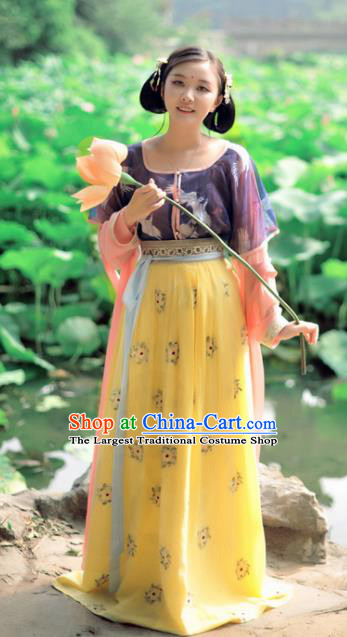 Chinese Ancient Traditional Tang Dynasty Court Maid Historical Costumes Complete Set