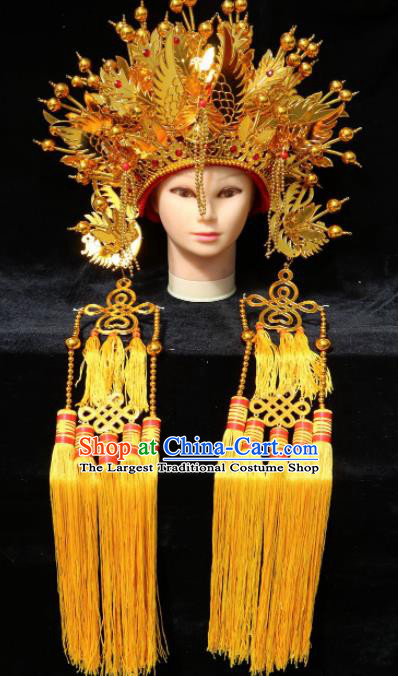 Chinese Traditional Beijing Opera Imperial Consort Hair Accessories Ancient Bride Golden Phoenix Coronet Headwear