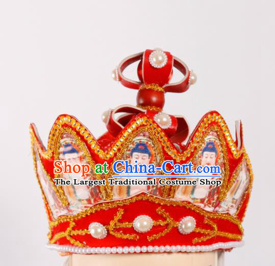 Chinese Traditional Beijing Opera Headwear Peking Opera Monk Red Buddhism Hat