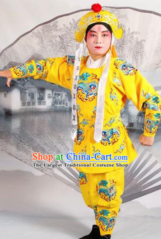 Chinese Traditional Beijing Opera Takefu Yellow Costume Ancient Imperial Bodyguard Clothing