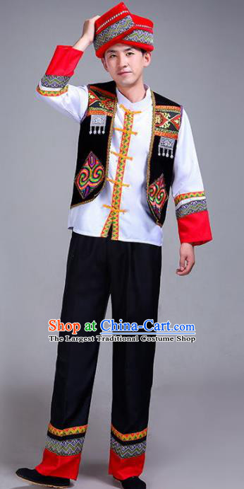 Chinese Traditional Zhuang Nationality Male Costume Ethnic Folk Dance Black Clothing for Men