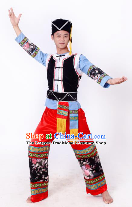 Chinese Traditional Li Nationality Male Costume Ethnic Bridegroom Folk Dance Clothing for Men