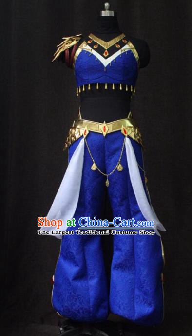 Chinese Traditional Cosplay Costume Ancient Swordswoman Hua Mulan Blue Clothing for Women