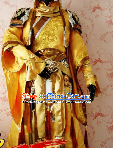 Chinese Ancient General Swordsman Golden Costume Traditional Cosplay Nobility Childe Clothing for Men