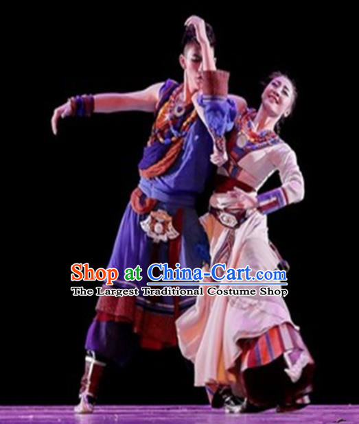 Traditional Chinese Classical Dance Costume China Tibetan Ethnic Couple Dance Clothing Complete Set