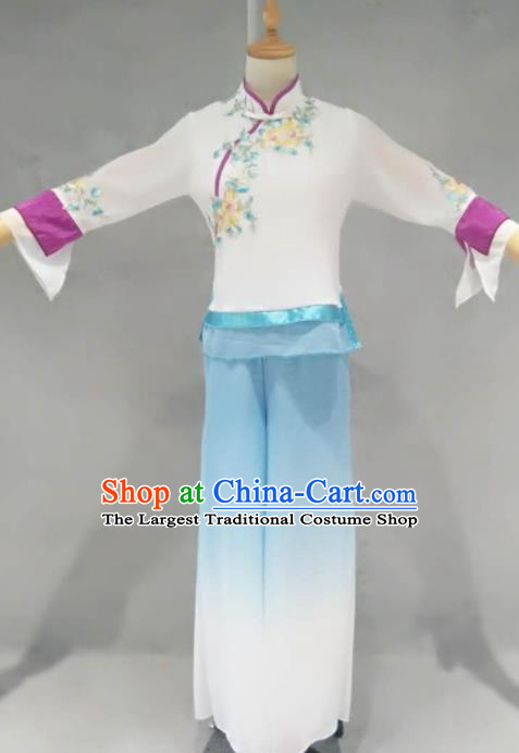 Traditional Chinese Folk Dance Costume China Fan Dance White Clothing for Women