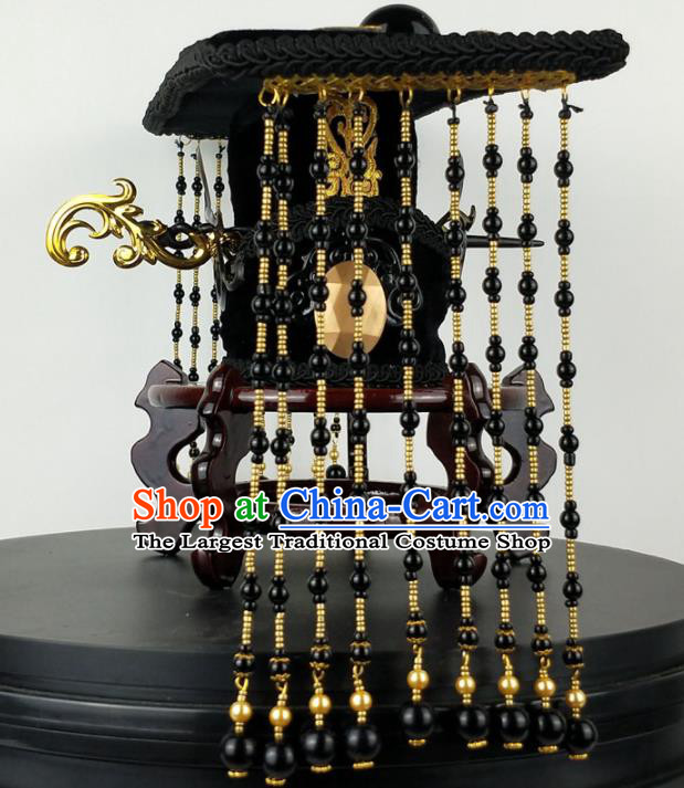 Asian Chinese Ancient Han Dynasty Emperor Tassel Hat Headwear for Men