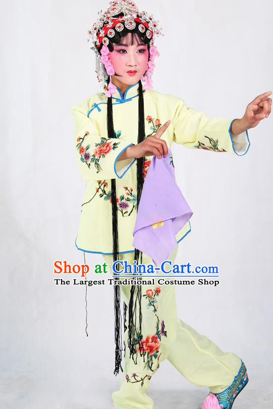 Traditional Chinese Beijing Opera Children Costume Peking Opera Maidservants Yellow Dress for Kids