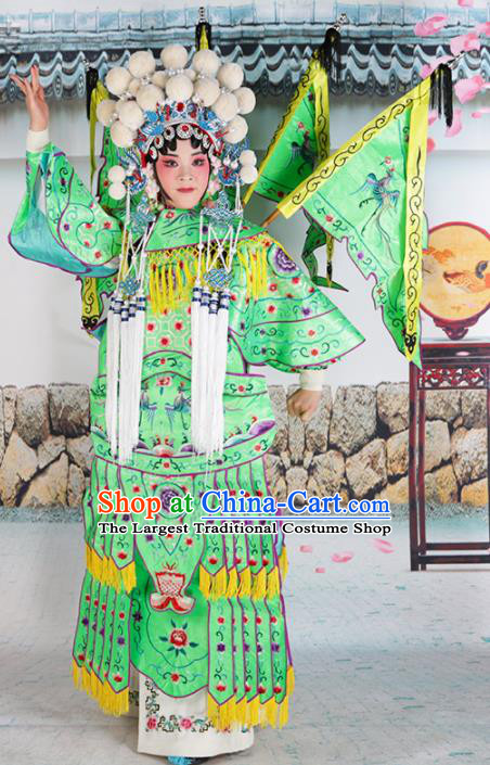 Traditional Chinese Beijing Opera Female General Deep Green Costume Peking Opera Magic Warriors Clothing