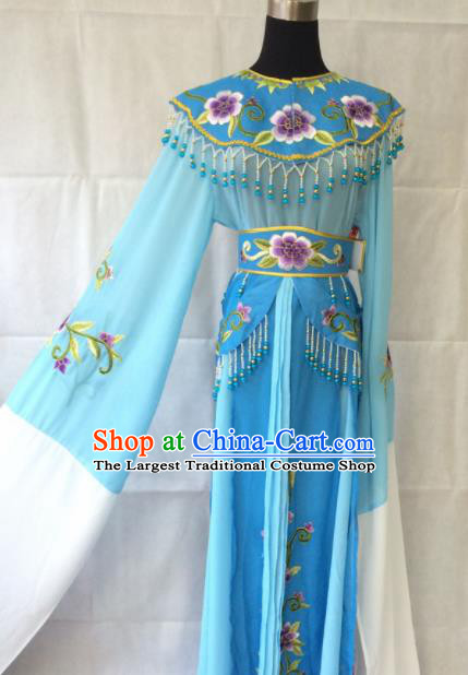 Traditional Chinese Beijing Opera Diva Peri Costume Ancient Princess Blue Hanfu Dress for Women