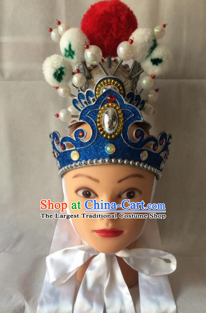 Asian Chinese Beijing Opera Niche Headwear Ancient Prince Blue Hat for Men