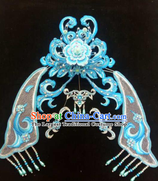 Asian Chinese Beijing Opera Hair Accessories Ancient Queen Blue Hair Coronet Hairpins for Women