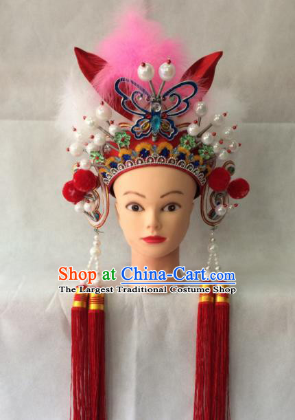 Asian Chinese Beijing Opera Hair Accessories Ancient Female Warrior Red Hat Helmet for Women