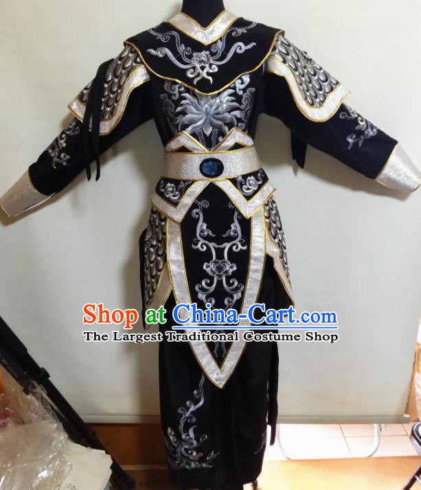 Traditional Chinese Beijing Opera Blues Costume Ancient Warrior Black Clothing for Women