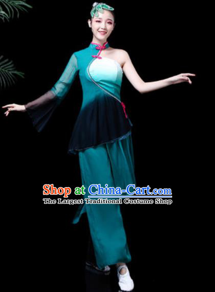 Traditional Chinese Stage Performance Folk Dance Costume Fan Dance Peacock Green Clothing for Women