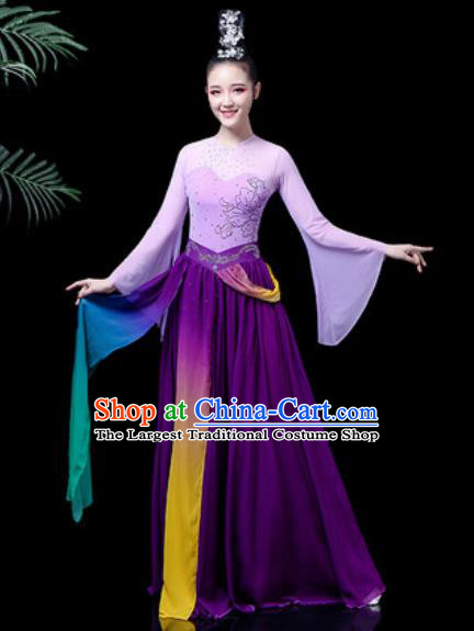 Traditional Chinese Classical Dance Costume Umbrella Dance Stage Performance Purple Dress for Women