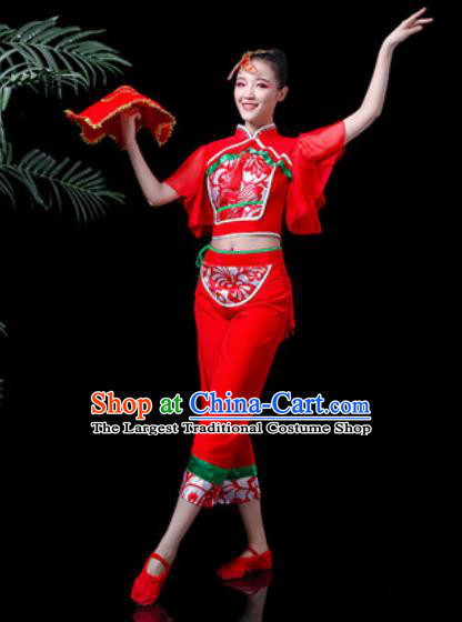 Traditional Chinese Stage Performance Costume Folk Dance Yangko Dance Red Clothing for Women