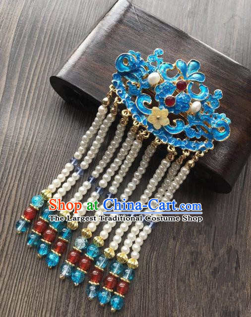 Chinese Ancient Hair Accessories Traditional Blueing Tassel Hair Claw Hairpins for Women