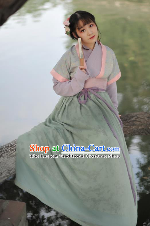 Chinese Ancient Maidservants Green Hanfu Dress Song Dynasty Young Lady Historical Costume Complete Set for Women