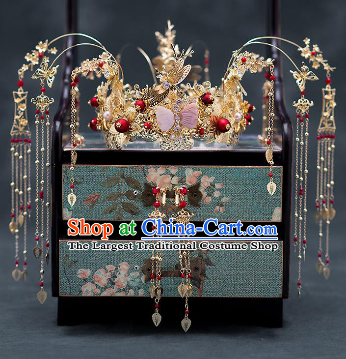 Chinese Ancient Wedding Hair Accessories Traditional Bride Hanfu Hairpins Tassel Phoenix Coronet for Women