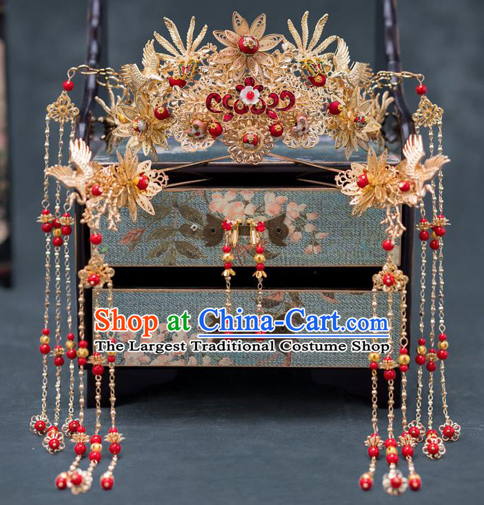 Chinese Ancient Palace Hair Accessories Traditional Wedding Hanfu Hairpins Cloisonne Phoenix Coronet for Women