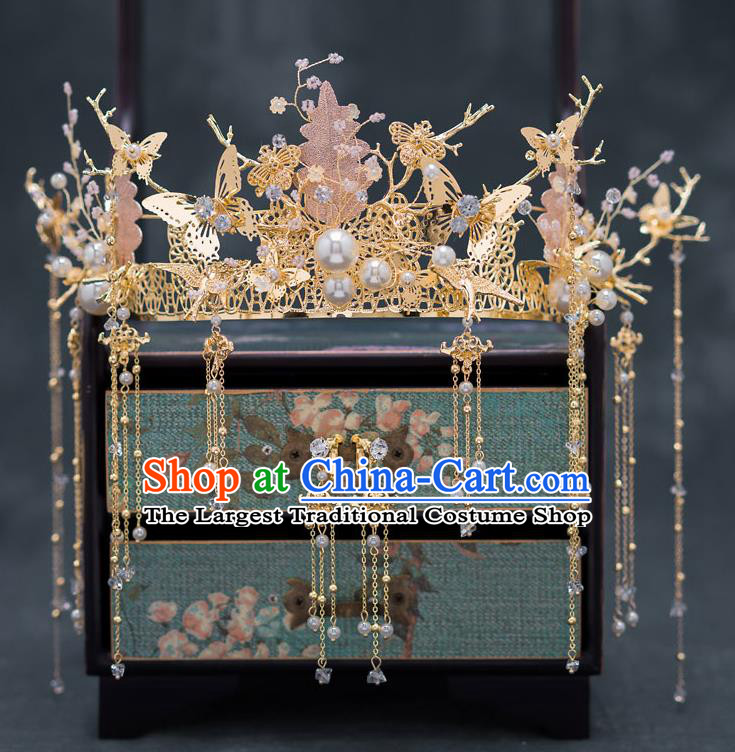 Chinese Ancient Bride Wedding Hairpins Traditional Tassel Phoenix Coronet Hair Accessories for Women