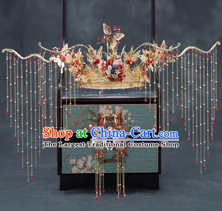 Chinese Ancient Bride Wedding Tassel Phoenix Coronet Traditional Hair Accessories for Women