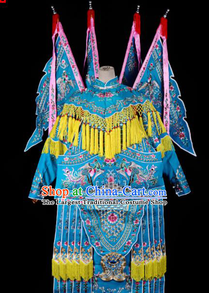 Professional Chinese Traditional Beijing Opera Female General Costume Peking Opera Blue Clothing for Adults