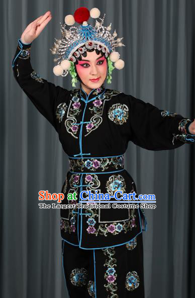 Professional Chinese Traditional Beijing Opera Blues Magic Warriors Black Costume for Adults