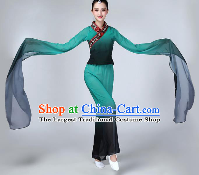 Chinese Traditional Stage Performance Dance Costume Folk Dance Green Water Sleeve Clothing for Women