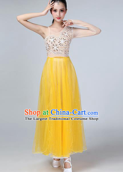 Chinese Traditional Stage Performance Dance Costume Classical Dance Yellow Veil Dress for Women