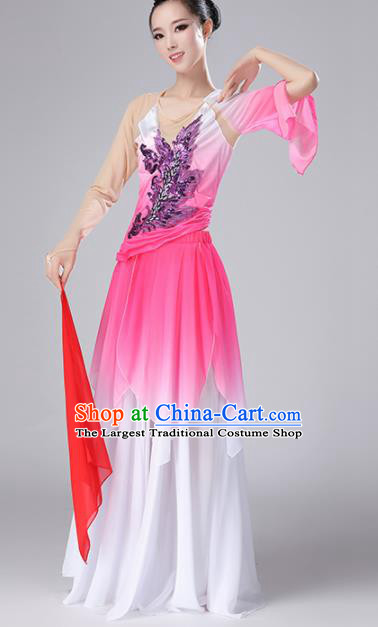 Chinese Traditional Classical Dance Pink Dress Stage Performance Umbrella Dance Costume for Women