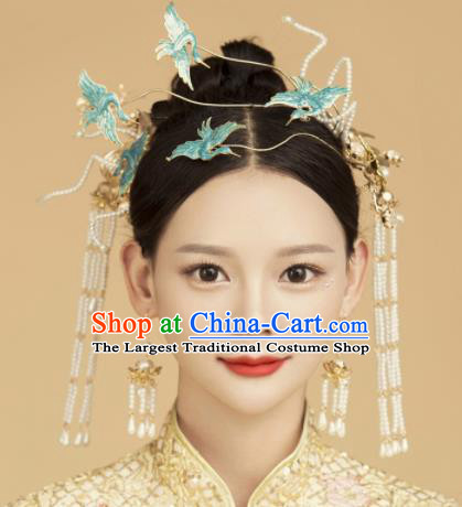 Top Grade Chinese Ancient Bride Hairpins Cranes Hair Clasp Traditional Hair Accessories Headdress for Women