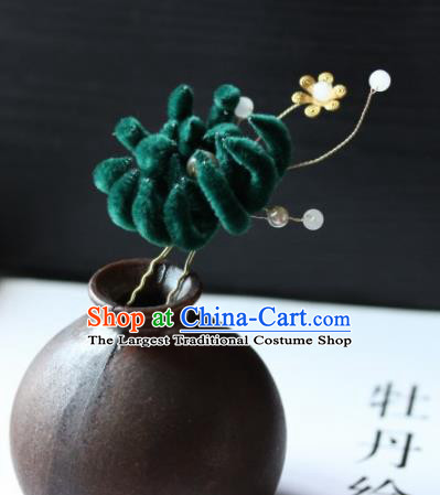 Top Grade Chinese Ancient Palace Deep Green Velvet Flower Hairpins Traditional Hair Accessories Headdress for Women