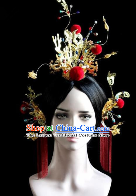 Chinese Ancient Bride Exaggerated Phoenix Coronet Hairpins Traditional Wedding Hair Accessories for Women