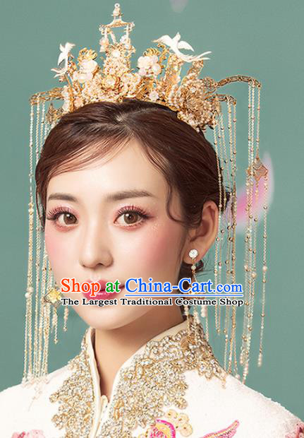 Chinese Ancient Palace Birds Phoenix Coronet Hairpins Traditional Wedding Hair Accessories for Women