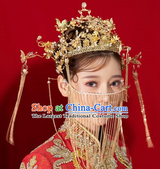 Chinese Ancient Palace Queen Golden Phoenix Coronet Hairpins Traditional Hair Accessories Headdress for Women