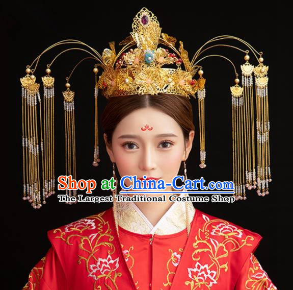 Chinese Ancient Palace Queen Phoenix Coronet Hairpins Traditional Hair Accessories Headdress for Women