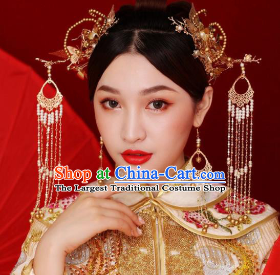 Chinese Ancient Queen Golden Tassel Hair Clasp Hairpins Traditional Palace Hair Accessories Headdress for Women