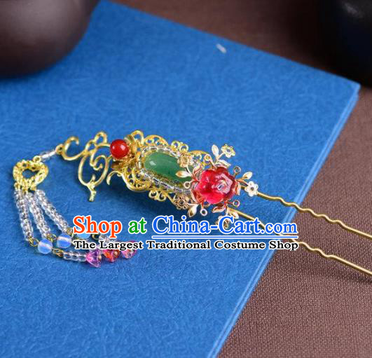 Handmade Chinese Ancient Princess Tassel Jade Hairpins Traditional Hair Accessories Headdress for Women