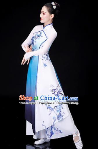 Chinese Traditional Classical Dance Costume Umbrella Dance Printing Dress for Women