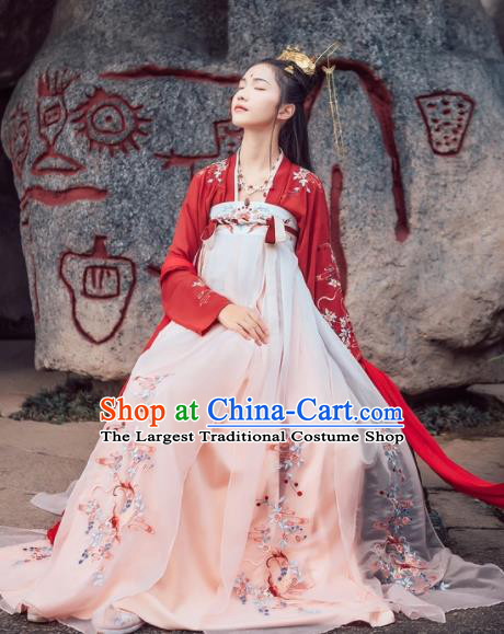 Chinese Traditional Ancient Tang Dynasty Palace Princess Embroidered Historical Costume for Women