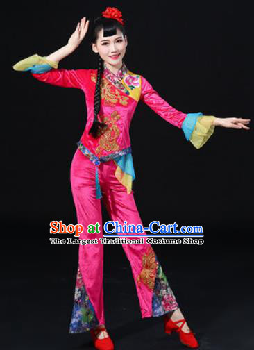 Chinese Traditional Folk Dance Fan Dance Pink Clothing Group Yangko Dance Stage Performance Costume for Women