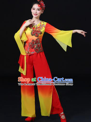 Chinese Traditional Fan Dance Clothing Group Yangko Dance Folk Dance Stage Performance Costume for Women