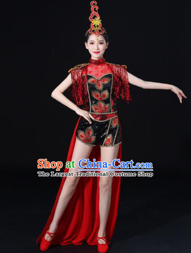 Chinese Traditional Drum Dance Red Clothing Group Yangko Dance Folk Dance Stage Performance Costume for Women