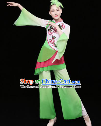 Chinese Traditional Fan Dance Green Clothing Group Yangko Dance Folk Dance Stage Performance Costume for Women